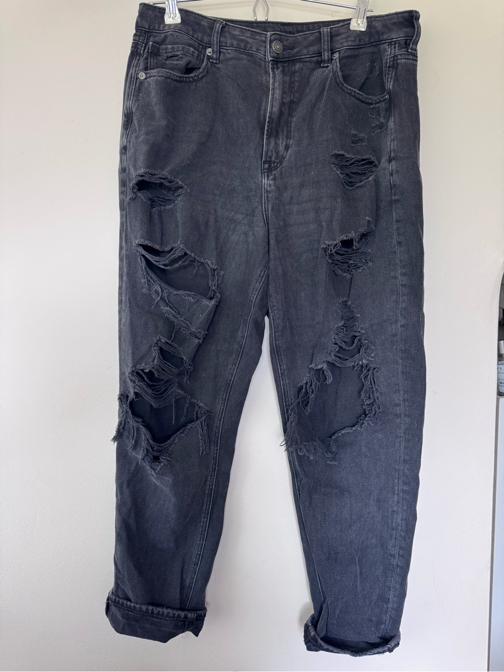 American Age Women's Black Distressed Boyfriend Jeans